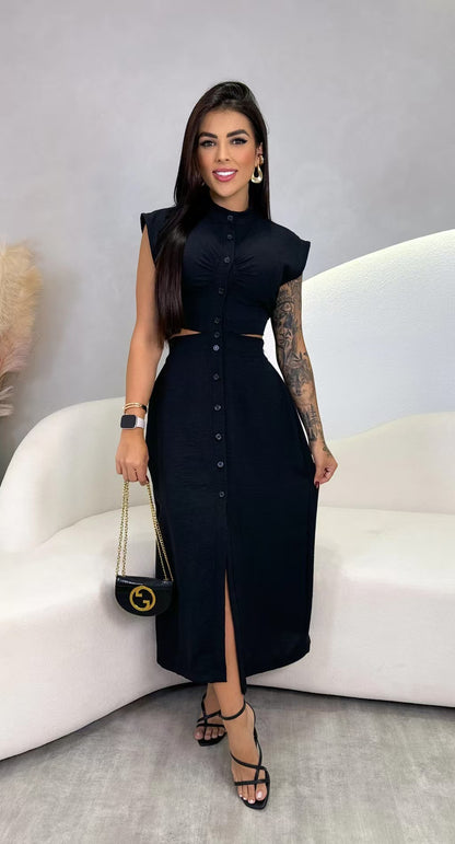 Women's Polyester Stand Collar Oversize Swing Skirt Dress