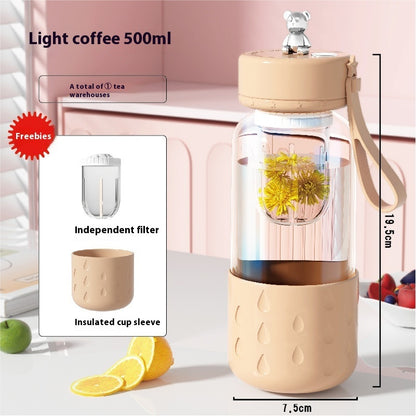 Portable Magnetic Tea Infuser Tumbler – Leakproof Glass Water Bottle with Tea Filter