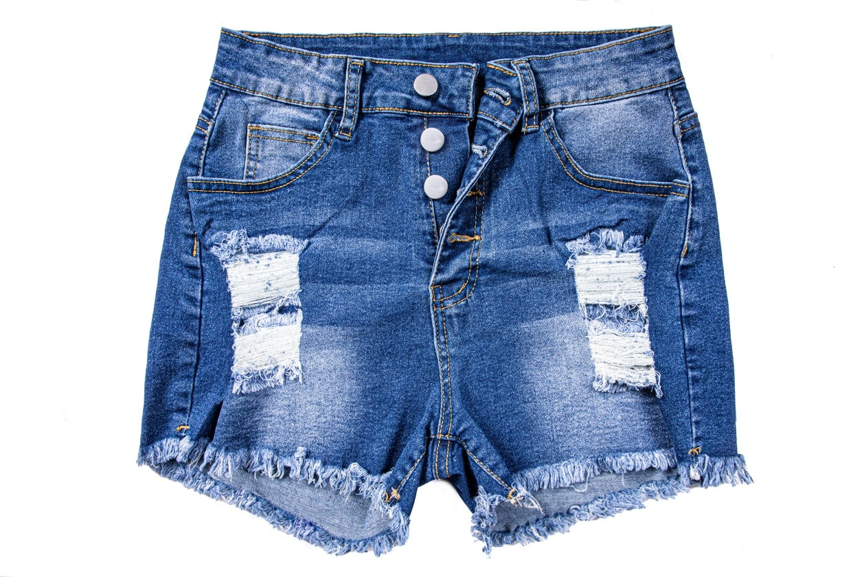 Women's Mid-High Rise Ripped Denim Shorts – Distressed Stretchy Jean Shorts for Summer