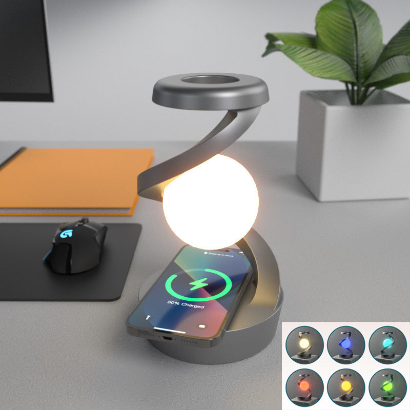 Rotating Moon Desk Lamp with Wireless Phone Charging – Futuristic Glow Meets Modern Functionality