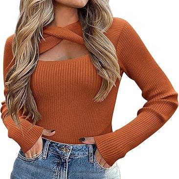 Women's Irregular Hollow Out Twisted Knit Pullover Sweater – Stylish Long Sleeve Fall/Winter Top