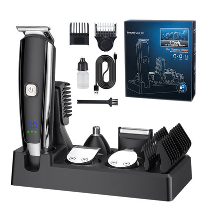 6-in-1 Electric Hair Clipper Set – Rechargeable Trimmer with Digital Display &amp; Waterproof Design