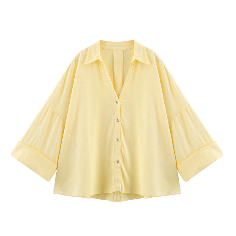 Women's Striped Lapel Shirt - Casual Wide Sleeve Blouse for All-Matching Outfits