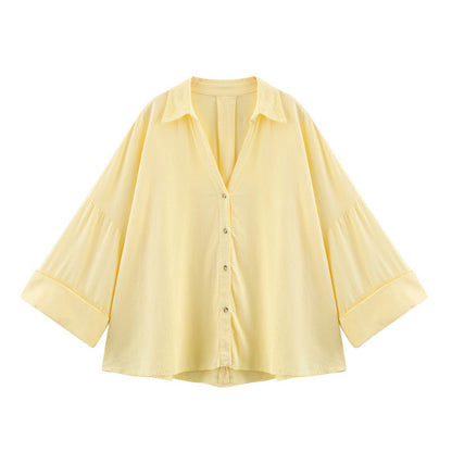 Women's Striped Lapel Shirt - Casual Wide Sleeve Blouse for All-Matching Outfits