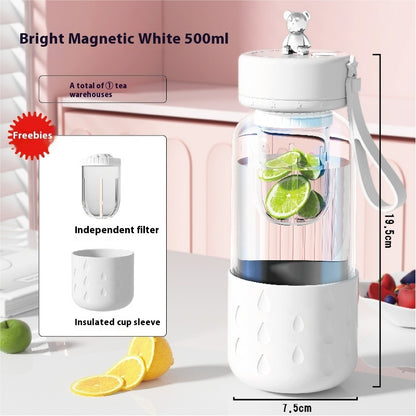 Portable Magnetic Tea Infuser Tumbler – Leakproof Glass Water Bottle with Tea Filter