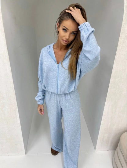 Women's Elastic Waist Two-Piece Set – Casual Top and Trousers Loungewear Outfit