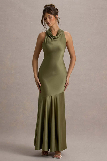 Women's French Style Fishtail Dress - Elegant Banquet Gown with Shoulder Detail