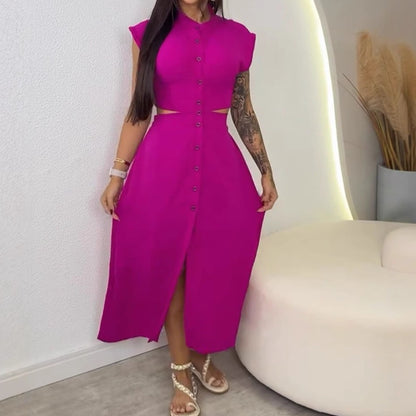 Women's Polyester Stand Collar Oversize Swing Skirt Dress