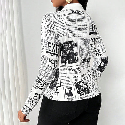 Women's Long Sleeve Casual Shirt - Spring&Fall Slim Fit Printed Blouse With Single Button Placket