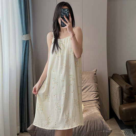 Women's Plus Size Thin Slip Nightdress with Built-In Chest Pad – Loose & Comfortable Sleepwear