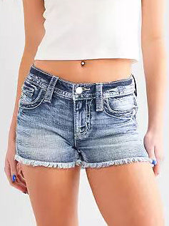 Women's Mid-High Rise Ripped Denim Shorts – Distressed Stretchy Jean Shorts for Summer