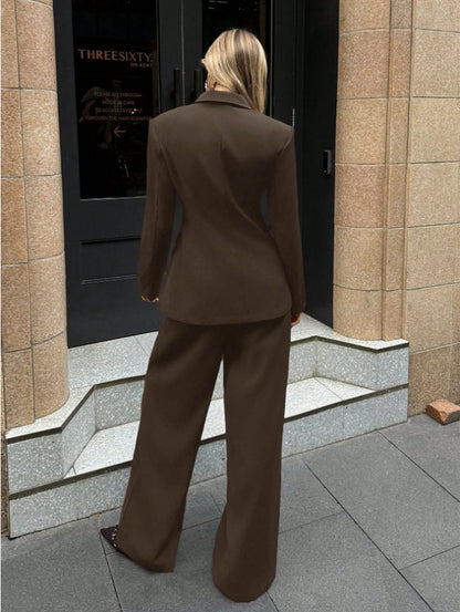Aloruh Women's Notched Collar Jacket And Pants Commuting Daily Basic Business Suit Set
