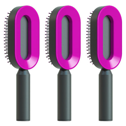 Self-Cleaning Hair Brush for Women – Anti-Static Scalp Massage Comb with One-Key Hair Removal