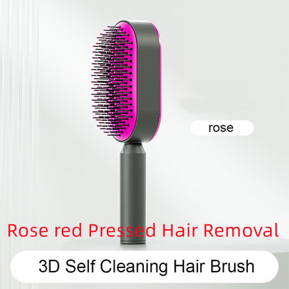 Self-Cleaning Hair Brush for Women – Anti-Static Scalp Massage Comb with One-Key Hair Removal