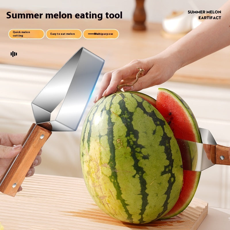 430 Stainless Steel Watermelon Cutter – Triangle Fruit Slicer Knife with Safety Cover for Melons, Apples &amp; More