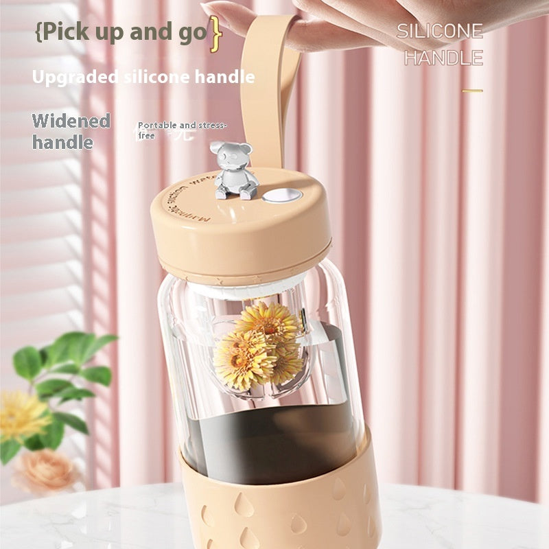 Portable Magnetic Tea Infuser Tumbler – Leakproof Glass Water Bottle with Tea Filter