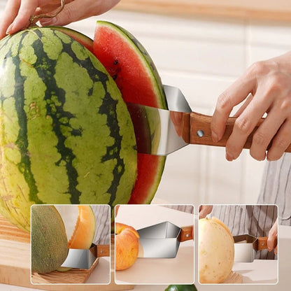 430 Stainless Steel Watermelon Cutter – Triangle Fruit Slicer Knife with Safety Cover for Melons, Apples &amp; More