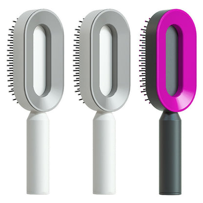 Self-Cleaning Hair Brush for Women – Anti-Static Scalp Massage Comb with One-Key Hair Removal