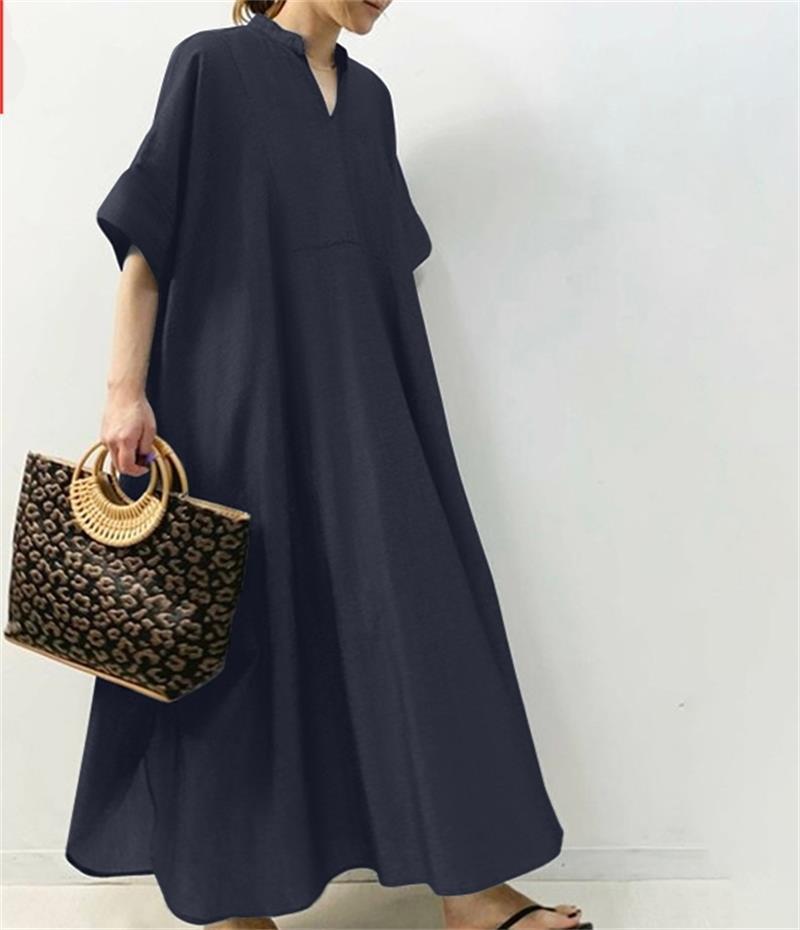 Women's Solid Color Long Dress – Half Sleeve Elegant Maxi Dress for Casual & Formal Wear