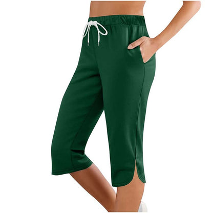 Women's High Waisted Capri Leggings - Drawstring Lounge Sweatpants with Pockets for Running & Gym