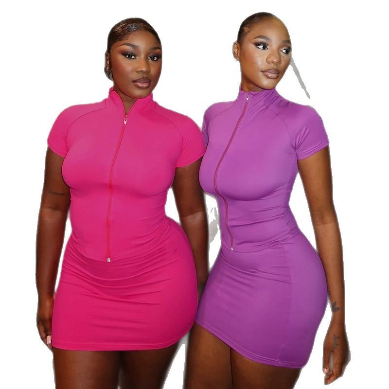 Women's Short Sleeve Yoga Outfit Set – European & American Style Sports Top and Skirt Suit for Fitness & Leisure