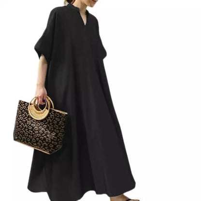 Women's Solid Color Long Dress – Half Sleeve Elegant Maxi Dress for Casual & Formal Wear