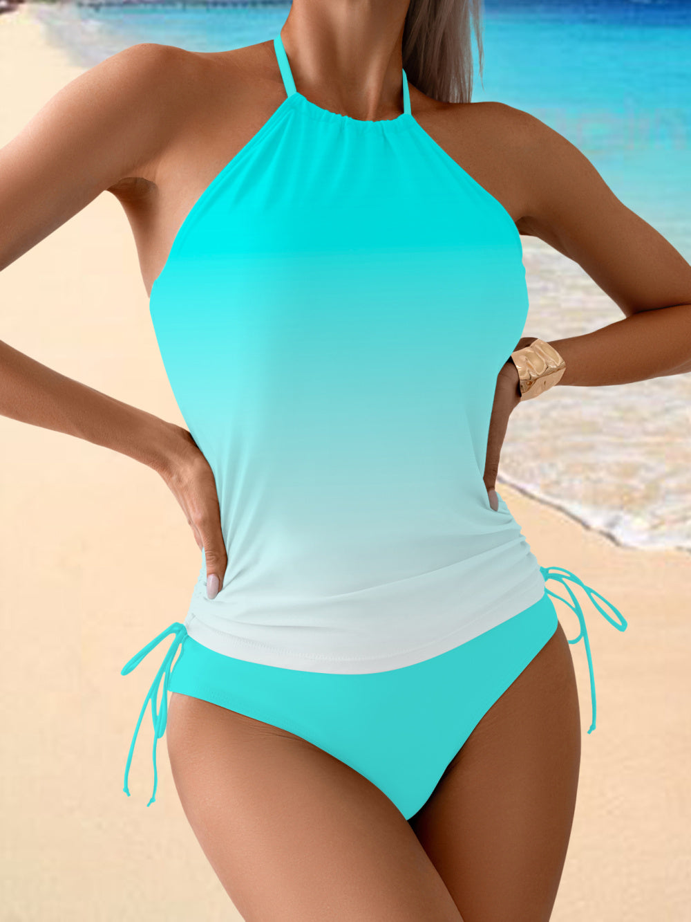 Women's Two-Piece Summer Swimsuit – High Waist Bikini Set with Split Top, Belly Covering & Slim Fit Design