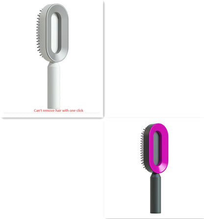 Self-Cleaning Hair Brush for Women – Anti-Static Scalp Massage Comb with One-Key Hair Removal
