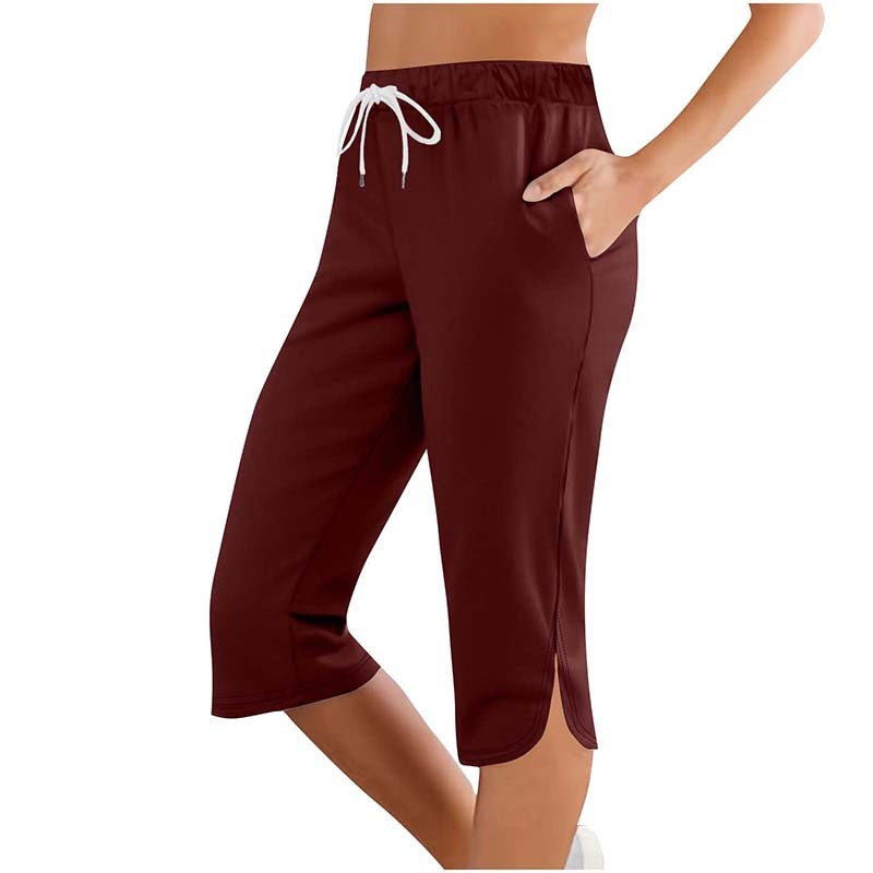 Women's High Waisted Capri Leggings - Drawstring Lounge Sweatpants with Pockets for Running & Gym
