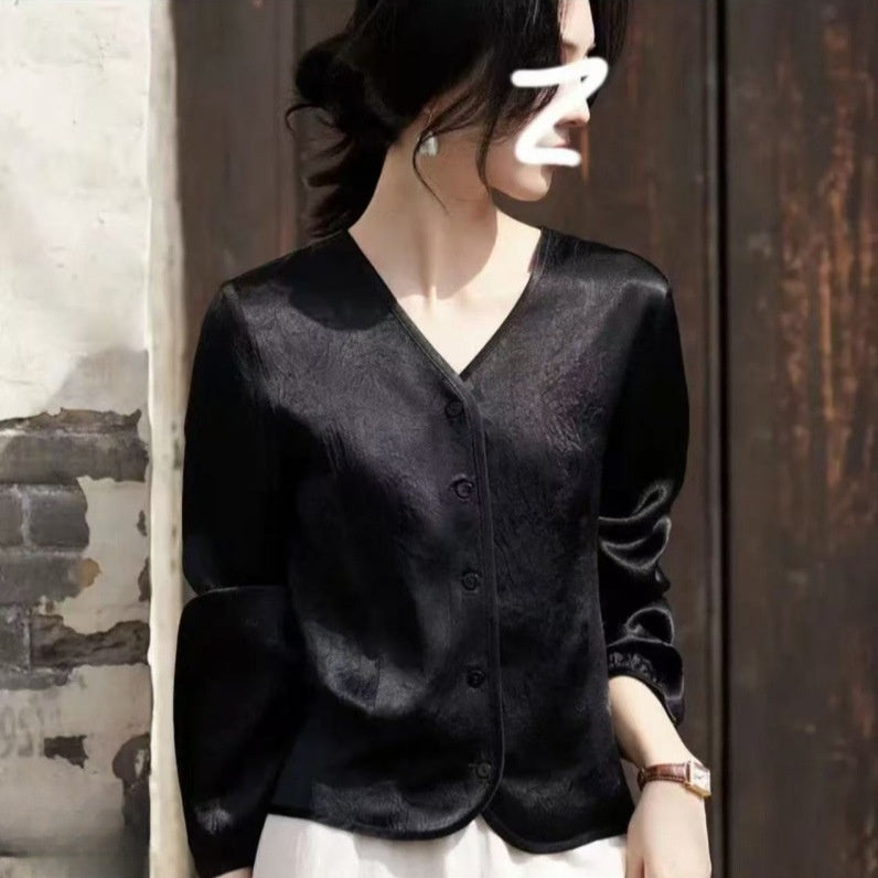 Ice-sensitive Acetate V-neck Long Sleeve Sunscreen Coat