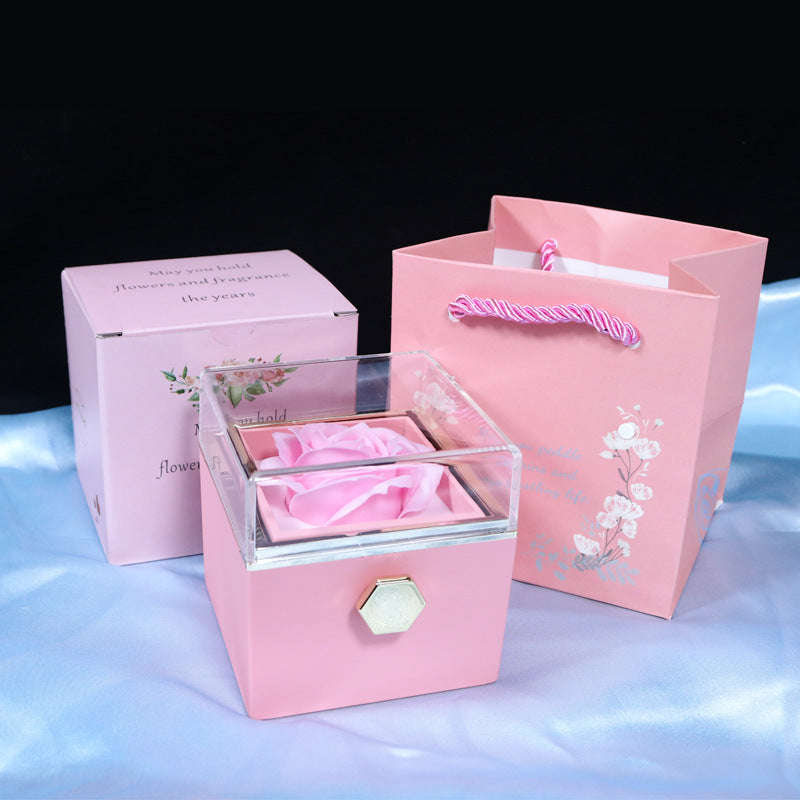 Rotating Soap Flower Rose Gift Box – A Timeless Romantic Surprise with Hidden Jewelry Drawer
