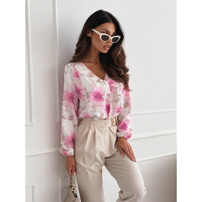 Women's All-match Long-sleeved V-neck Printed Shirt