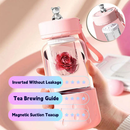 Portable Magnetic Tea Infuser Tumbler – Leakproof Glass Water Bottle with Tea Filter
