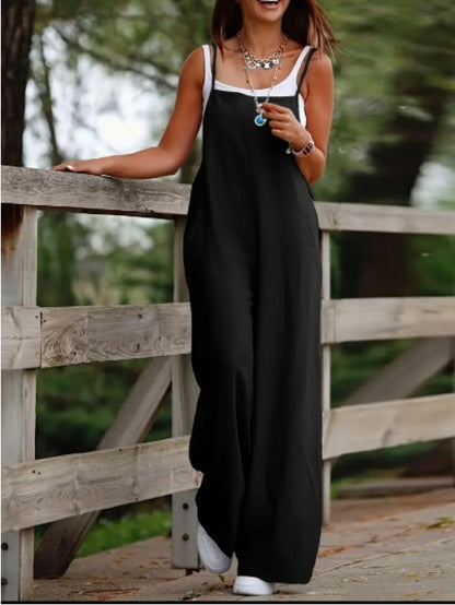 Women's Casual Solid Color Wide Leg Overall Jumpsuit – Comfortable & Stylish One-Piece