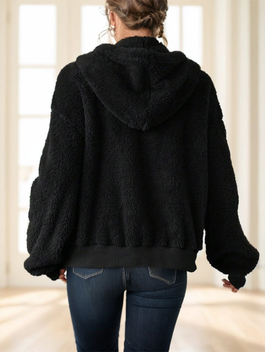 Essnce Women's Solid Color Fleece Hooded Sweatshirt