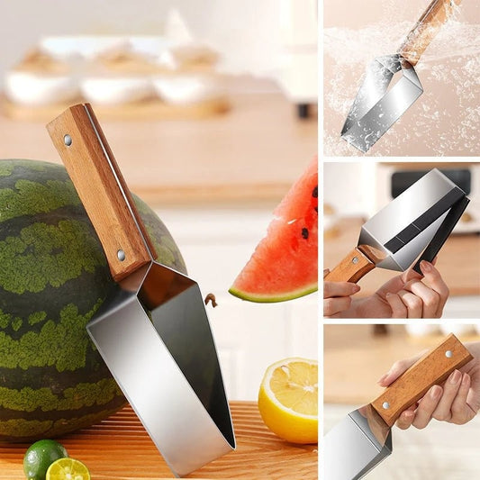 430 Stainless Steel Watermelon Cutter – Triangle Fruit Slicer Knife with Safety Cover for Melons, Apples &amp; More