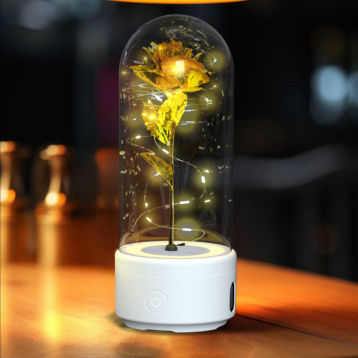 2-in-1 Rose LED Light & Bluetooth Speaker – Romantic Gift in Glass Dome